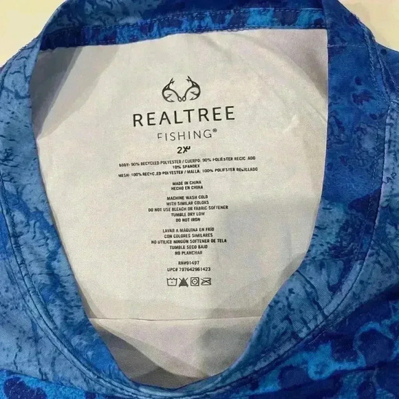 REALTREE FISHING Blue Marbled Wave LongSleeve Performance Vented Wicking Men 2XL - Picture 3 of 4